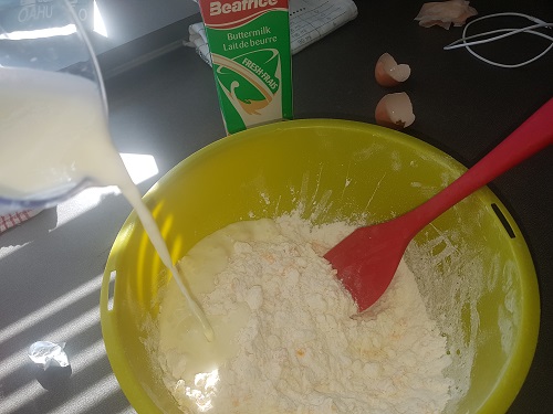 Making buttermilk cheddar biscuits