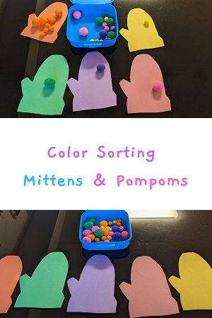 color sorting mittens & pompoms activity