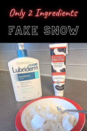 fake snow with flour and hand cream