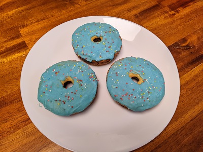 Blue Chocolate Glazed Baked Donuts