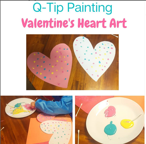 Q-tip valentine's heart art for kids